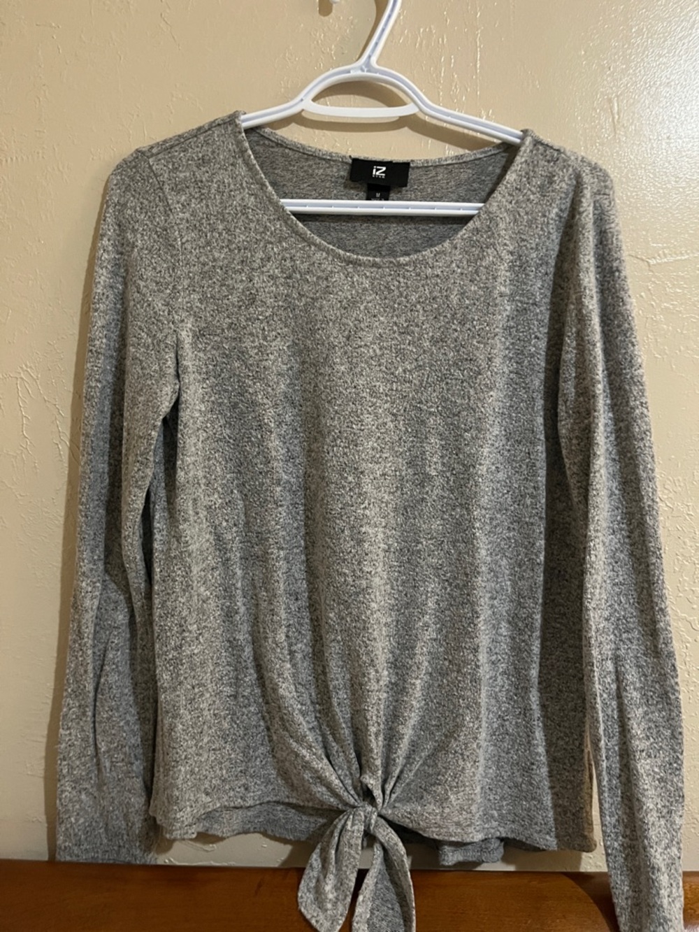 Iz Byer Heather Gray Long Sleeve Tie-Front Top